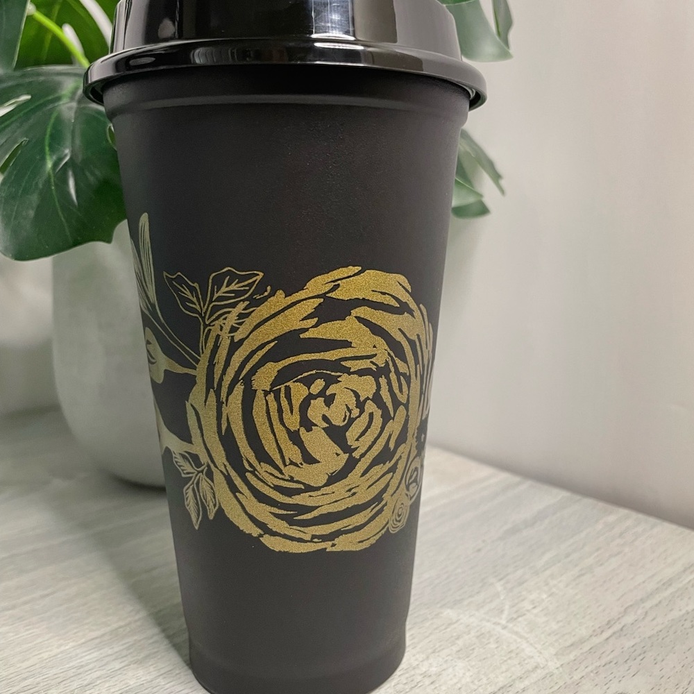 Starbucks Black with Gold Rose Reusable Hot Cup